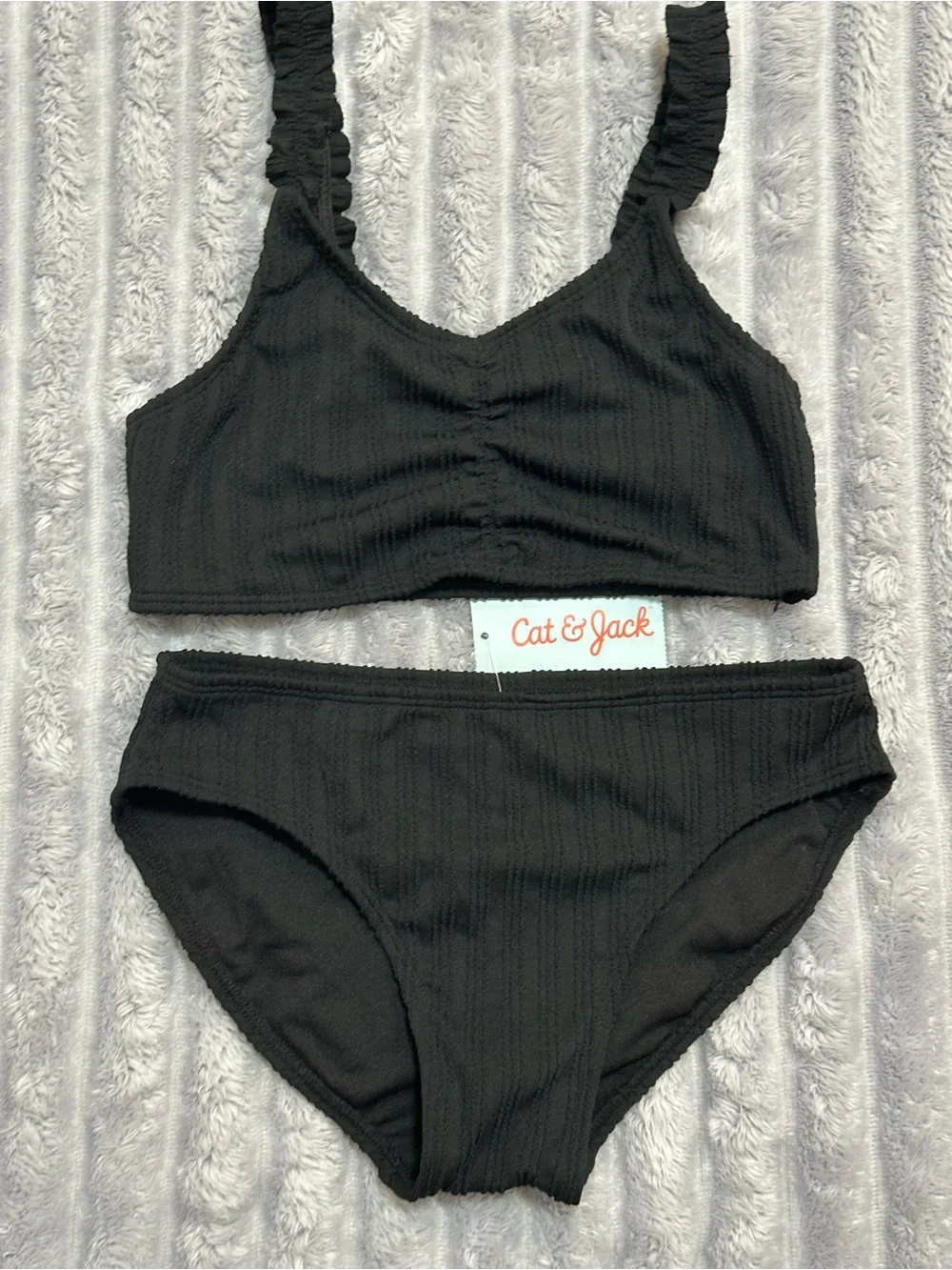 Cat & Jack Black Ribbed Girls' Two-Piece Swim Bikini